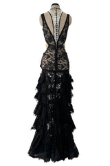 Exquisite Spring 2016 Alexander McQueen by Sarah Burton Runway Look 34 Black & White Lace Cut Out Dress