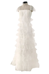 Dreamiest 2005 Blumarine Sposa Ivory Sulk & Tulle Ruffled Wedding Dress w Lace & Beading