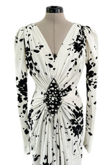 Fantastic Spring 1982 Yves Saint Laurent Haute Couture Runway Unlabeled Black & White Print Plunge Dress