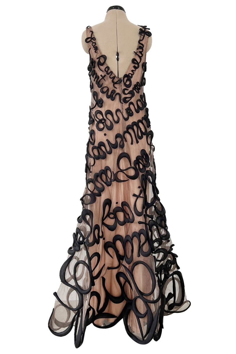 Exquisite Fall 2000 Jean Paul Gaultier Haute Couture Nude & Black Net 3D 'Script' Dress