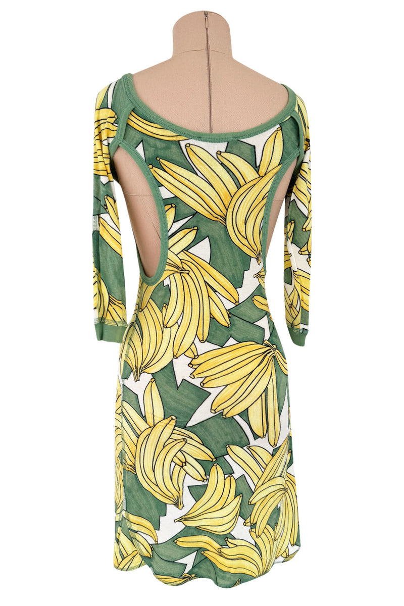 Iconic Spring 2004 Chloe by Phoebe Philo Runway Look 18 Banana Print Dress Side Cuts Outs