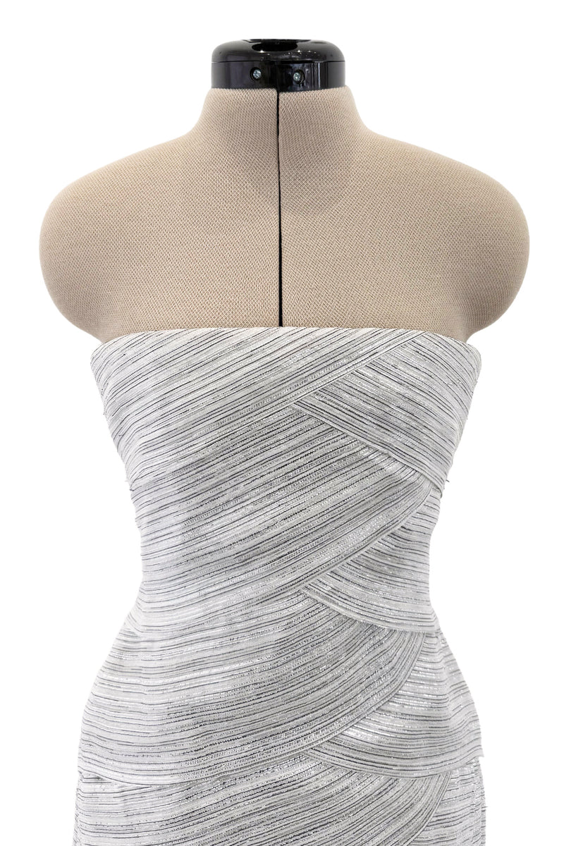 Etheral Spring 2018 Chanel by Karl Lagerfeld Runway Look 89 Finale Strapless Metallic Silver Dress