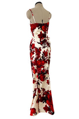 Rare & Beautiful 1950s Philip Hulitar Couture Dress w Fused Velvet Roses on a Rich Ivory Silk