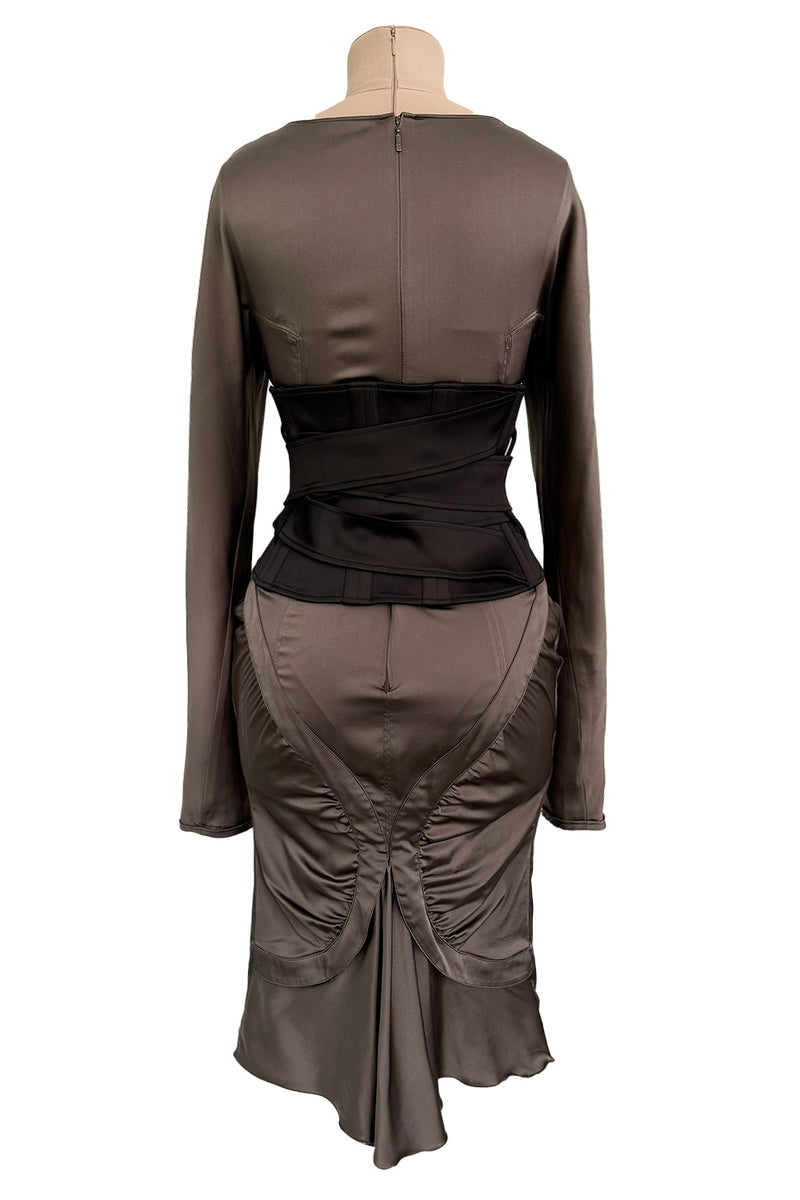 Important Fall 2003 Gucci by Tom Ford Runway Look 10 Stretch Silk Dress w Black Corset Waist Cincher Belt