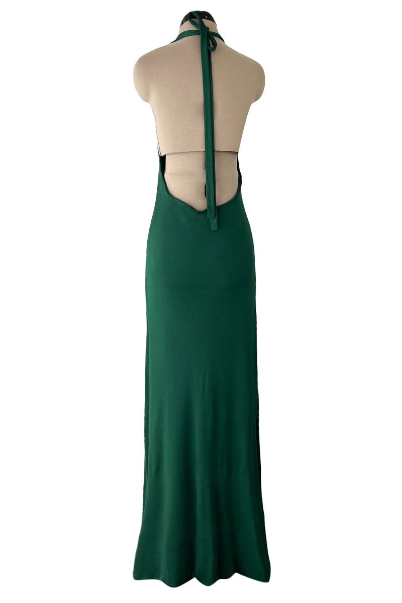 Sexiest 1974 Halston Couture Deep Green Silk Jersey Backless Dress w F Shrimpton Couture Sexiest 1974 Halston Couture Deep Green Silk Jersey Backless Dress w F Shrimpton Couture