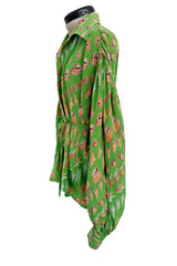 Chic Spring 1974 Valentino by the Original Mr. Valentinop Green Silk Shell Print Top & Head Scarf