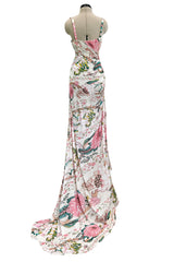 Phenomenal Spring 2006 Roberto Cavalli Pink Floral Print on Ivory Jersey Dress (Copy)