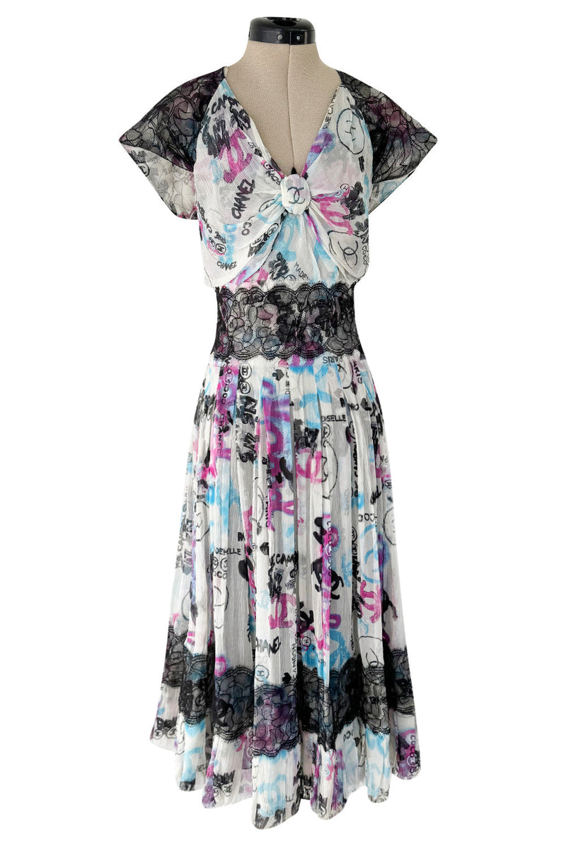 Spectacular Cruise 2007 Chanel by Karl Lagerfeld Chanel Print Silk Chiffon Dress