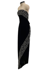 Incredible 1950s Maria Antonelli Roma Rare Alta Moda Couture Velvet Beaded Strapless Dress