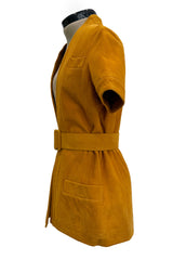 Late 1960s Christian Dior by Marc Bohan Chic Mustard Coloured Short Sleeved Soft Suede Jacket & Belt