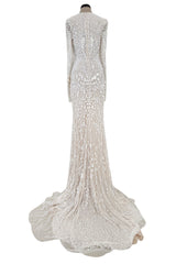 Beautiful Spring 2022 Naeem Khan Bridal Collection 'Salinas' Ivory Net Dress w Sequin Pattern & Trained Skirt