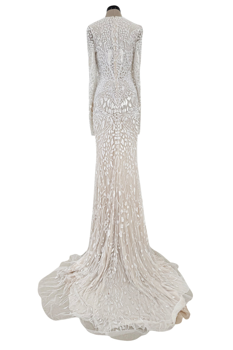 Beautiful Spring 2022 Naeem Khan Bridal Collection 'Salinas' Ivory Net Dress w Sequin Pattern & Trained Skirt