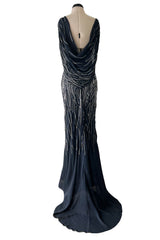 Spring 2006 Christian Dior by John Galliano Blue Bias Cut Silk Chiffon Dress w Silver Sequins & Beads