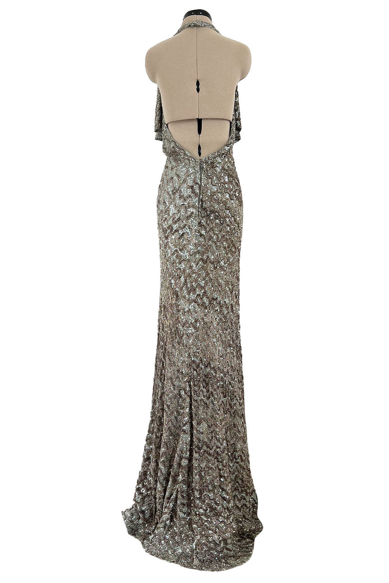 Incredible 2005 John Anthony Couture Runway Sample Heavily Beaded & Sequined Plunge Dress