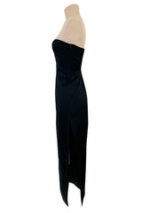Perfectly Minimalist 1990s Richard Tyler Couture Sleek Sweetheart Neckline Strapless Black Silk Dress