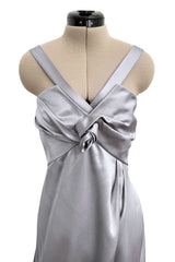 Fall 2008 Christian Dior by John Galliano Bias Cut Silver Silk Halter Dress w Flower Detailng