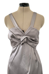 Wonderful Fall 2008 Christian Dior by John Galliano Deep Silver Silk Bias Cut Dress w Fabric Flower Details