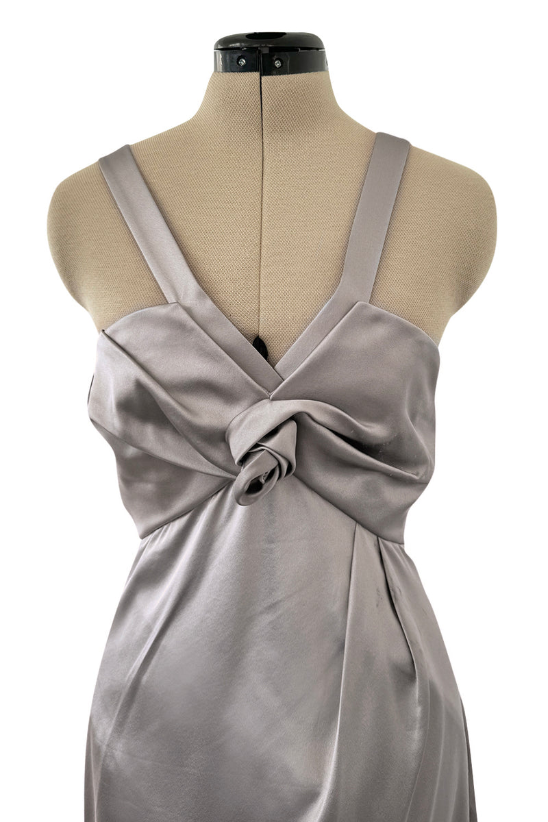 Wonderful Fall 2008 Christian Dior by John Galliano Deep Silver Silk Bias Cut Dress w Fabric Flower Details