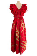 Rare Fall 1981 Fabrice Simon Couture Hand Painted Red & Gold Skirt & Top Dress Set