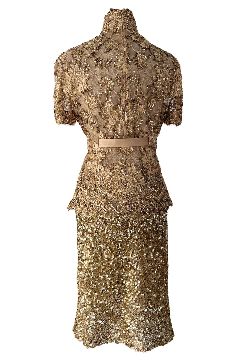 Outstanding 2010s Valentino by the Original Mr. Valentino Two Piece Metallic Gold Sequin Covered Set