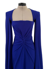 Spring 2020 Alex Perry Runway Brilliant Blue Dress w Twist Front & to the Floor Caped Sleeves