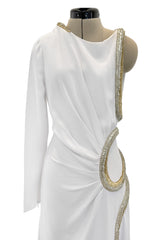 Spring 2016 Roberto Cavalli by Peter Dundas Beaded & Rhinestone Snake Detail White Jersey Dress