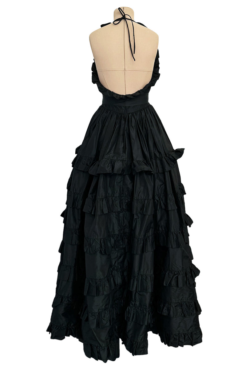 c 1970 Oscar de la Renta Black Silk Taffeta Backless Halter Neck Dress Shrimpton Couture c 1970 Oscar de la Renta Black Silk Taffeta Backless Halter Neck Dress Shrimpton Couture