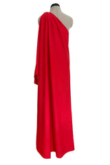 Dreamy 1978 Halston IV Red East-to-Wear Jersey One Shoulder Draped Dress w Side Slit