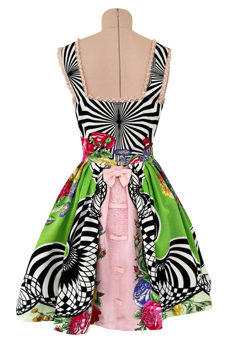 Dreamiest Spring 1992 Gianni Versace Versus Documented Pink Bow Detailed & Floral Print Dress