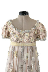 Outstanding 1967 George Halley Couture Heavily Embroidered, Rhinestone & Applique Soft Pink Dress