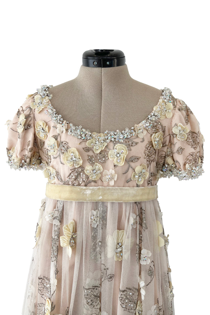 Outstanding 1967 George Halley Couture Heavily Embroidered, Rhinestone & Applique Soft Pink Dress