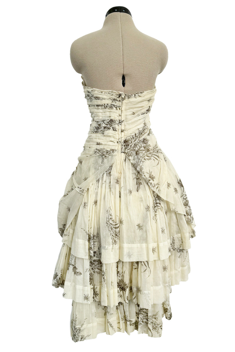 Spring 2004 Prada by Miuccia Variation on Look 52 Printed Ivory Strapless Cotton Dress
