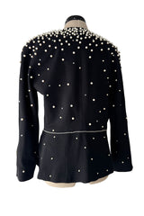 Incredible 1980s Givenchy Black Crepe Jacket w Pearl & Rhinestone Applique