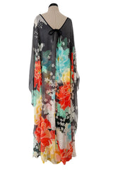 1970s Hanae Mori Silk Twill & Chiffon Caped Overlay Caftan Dress
