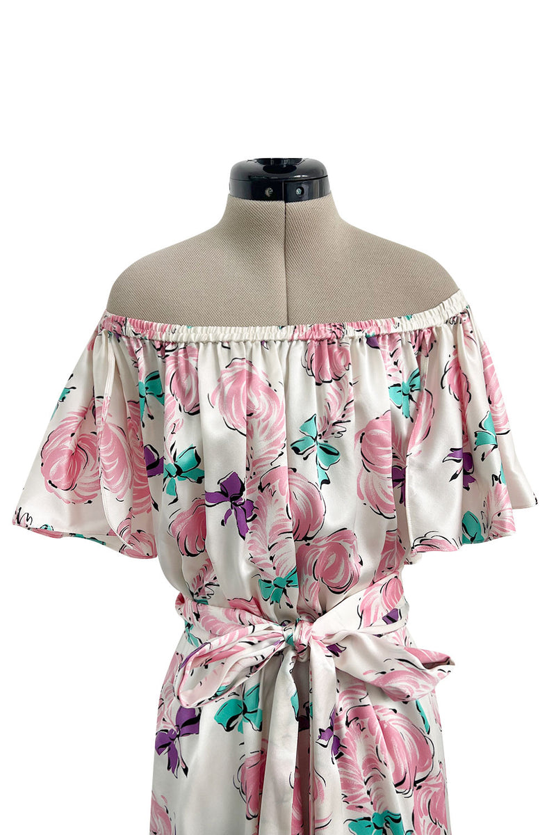 Dreamy Spring 1987 Yves Saint Laurent Off Shoulder Pink Feather