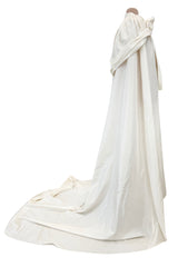 Incredible 1970s Loris Azzaro Ivory Silk Fantasty Voluminous Full Trained Cape w Oversized Hood