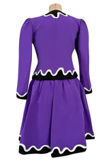 Spring 1980 Yves Saint Laurent  & Ad Campaign Runway Purple Dress & Jacket Set w B&W Detailing