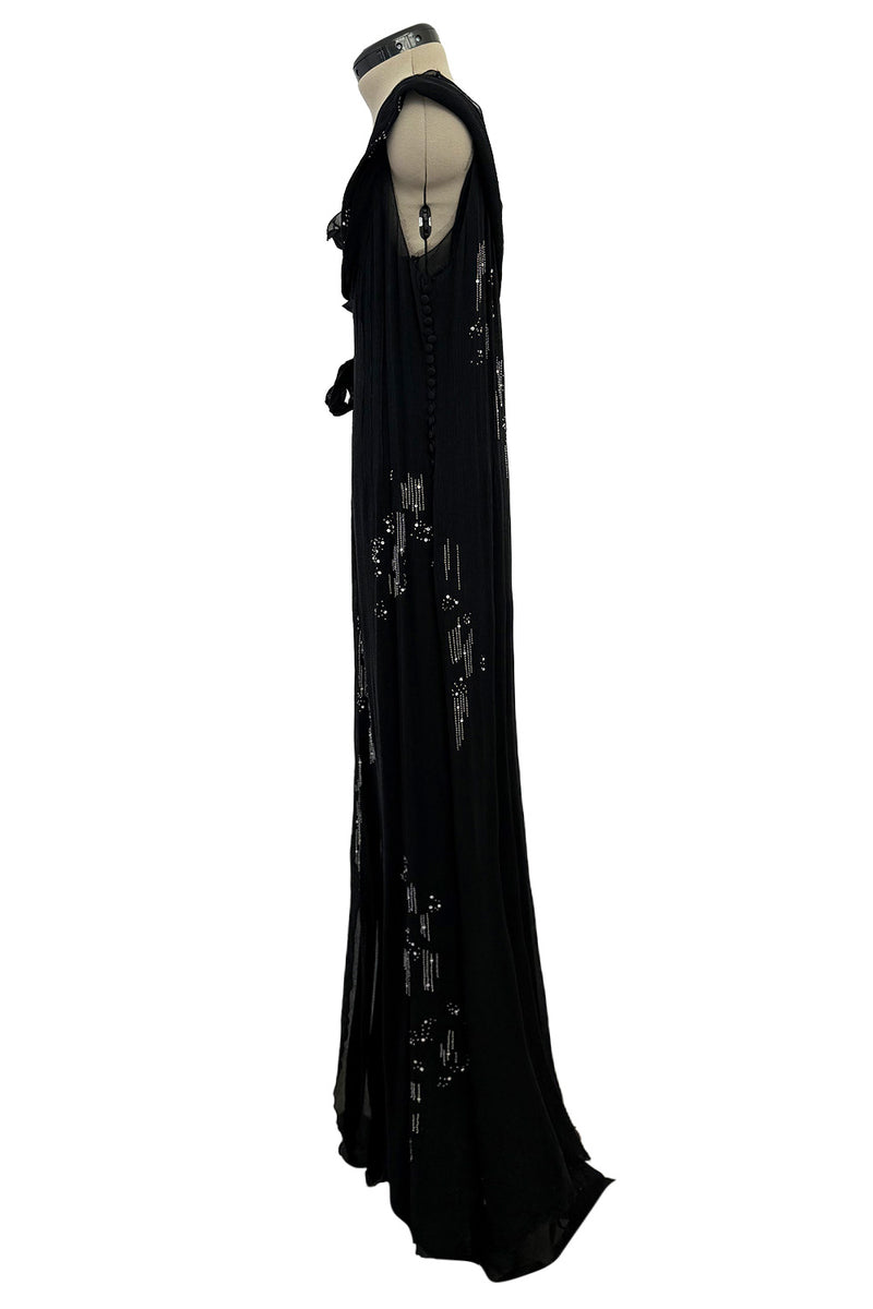 Phenomenal Fall 2006 John Galliano Black Silk Chiffon Dress w Sequins & Beading