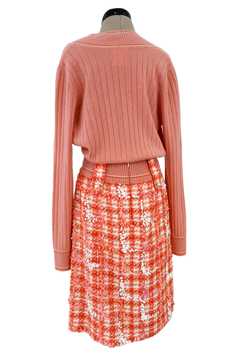 Phenomenal Spring 2001 Chanel by Karl Lagerfeld Runway Cashmere & Sequin Top & Skirt Set