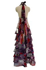 Prettiest Fall 2006 Original Mr. Valentino Purple Print Ruffled Skirt & Plunging Halter Top Dress Set