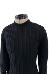 Important & Rare Fall 1993 Azzadine Alaia Black Ribed Knit Laser Cut Out & Fringe Dress