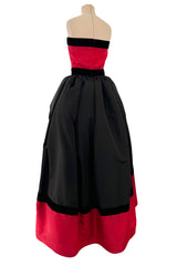 Exceptional c.1990 Nina Ricci by Gerard Pipart Haute Couture Strapless Red & Black Silk Dress