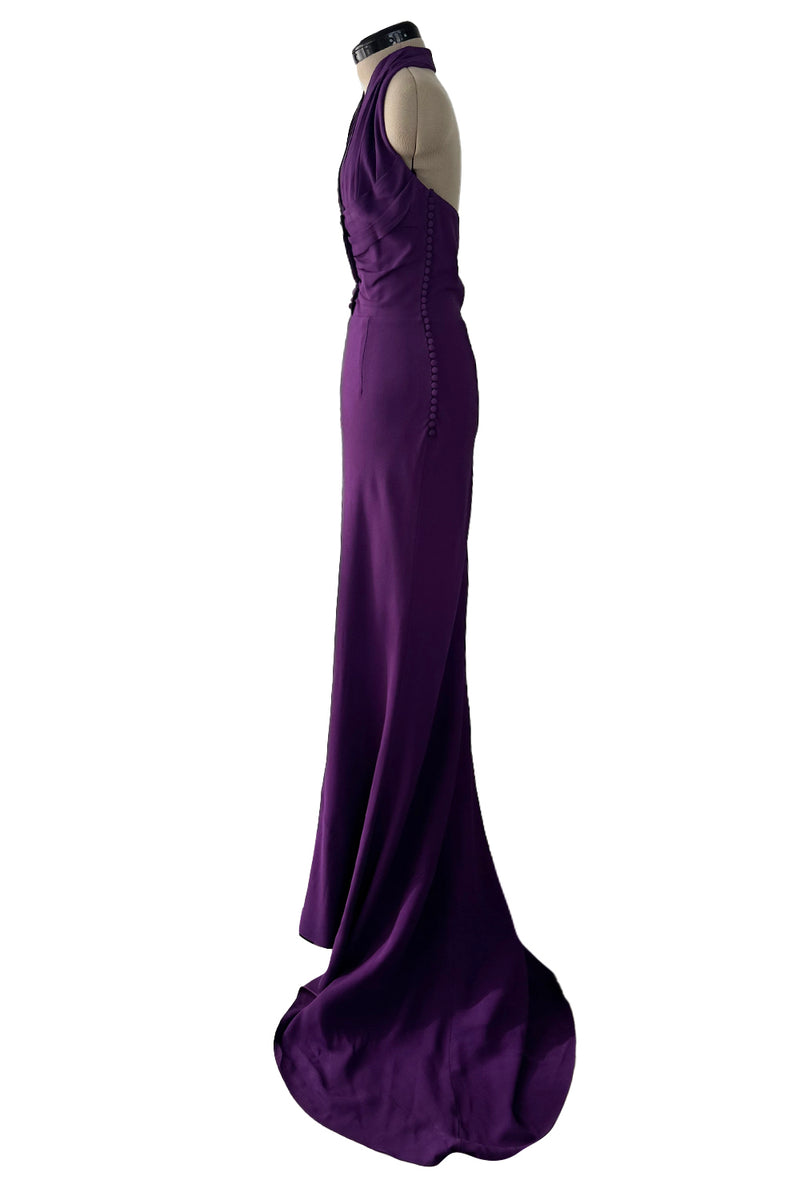 Beautiful Resort 2009 Christian Dior by John Galliano Purple Bias Silk Crepe Dress w Plunge Front & Train