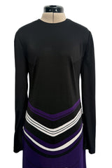 Fantastic Spring 1970 Louis Feraud Easy-to-Wear Printed Purple & Pink on Black Jersey Dress