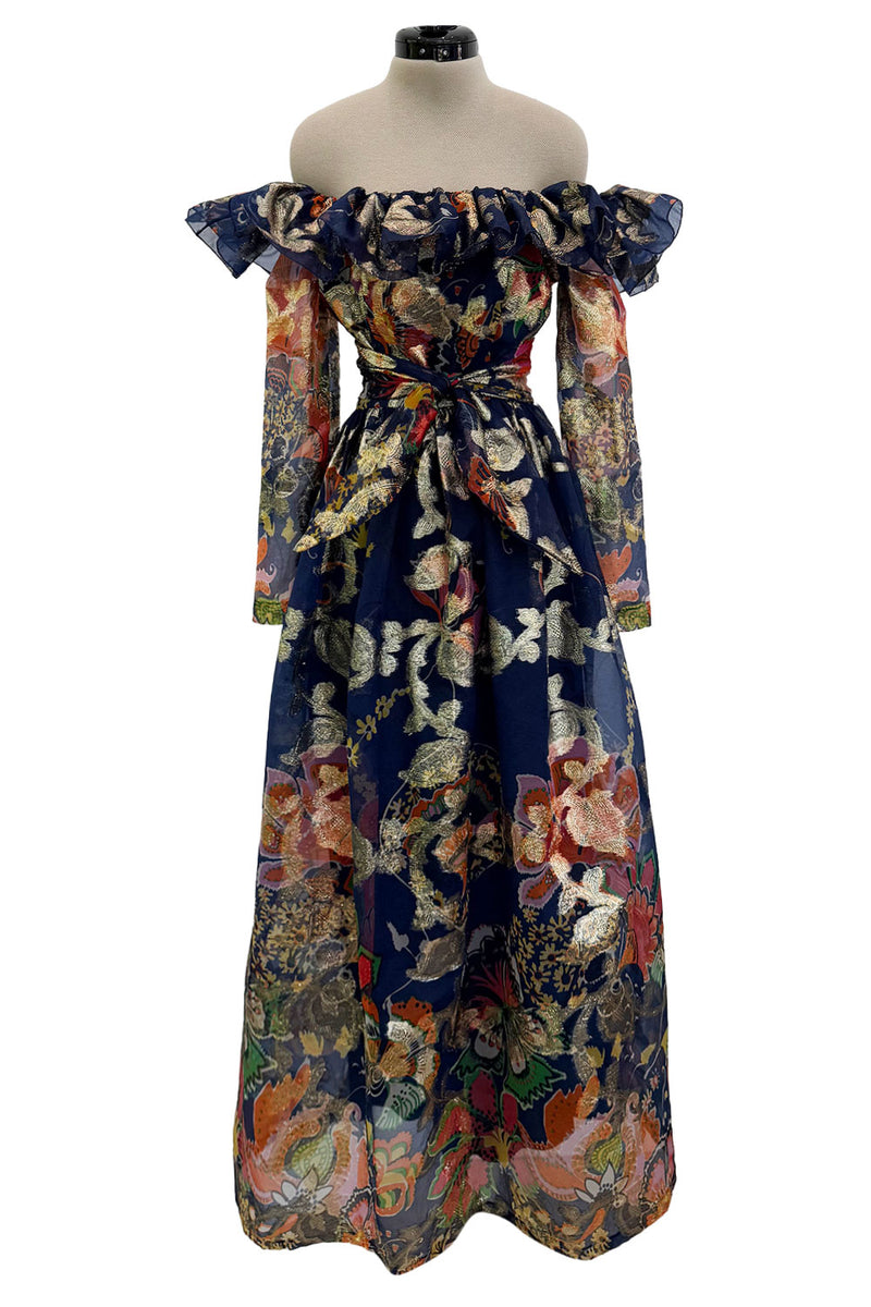 oscar de la renta off shoulder dress Prettiest 1960s Oscar de la Renta Metallic Thread Detailed Silk Organz –  Shrimpton Couture