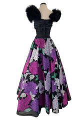 1990s Nina Ricci by Gerard Pipart Haute Couture Black Off Shoulder Dress w Hand Quilted Floral Skirt