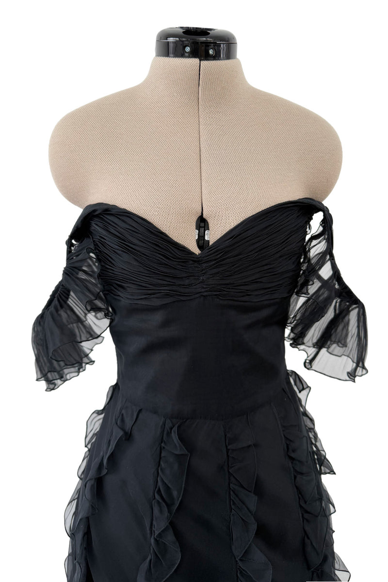 Spring 2004 Valentino by the Original Mr. Valentino Black Pleated Bodice & Ruffle Skirt Dress