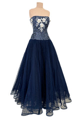 Incredible 1980s Richilene Strapless Sequin & Beaded Dress w Removable Pouf Sleeves