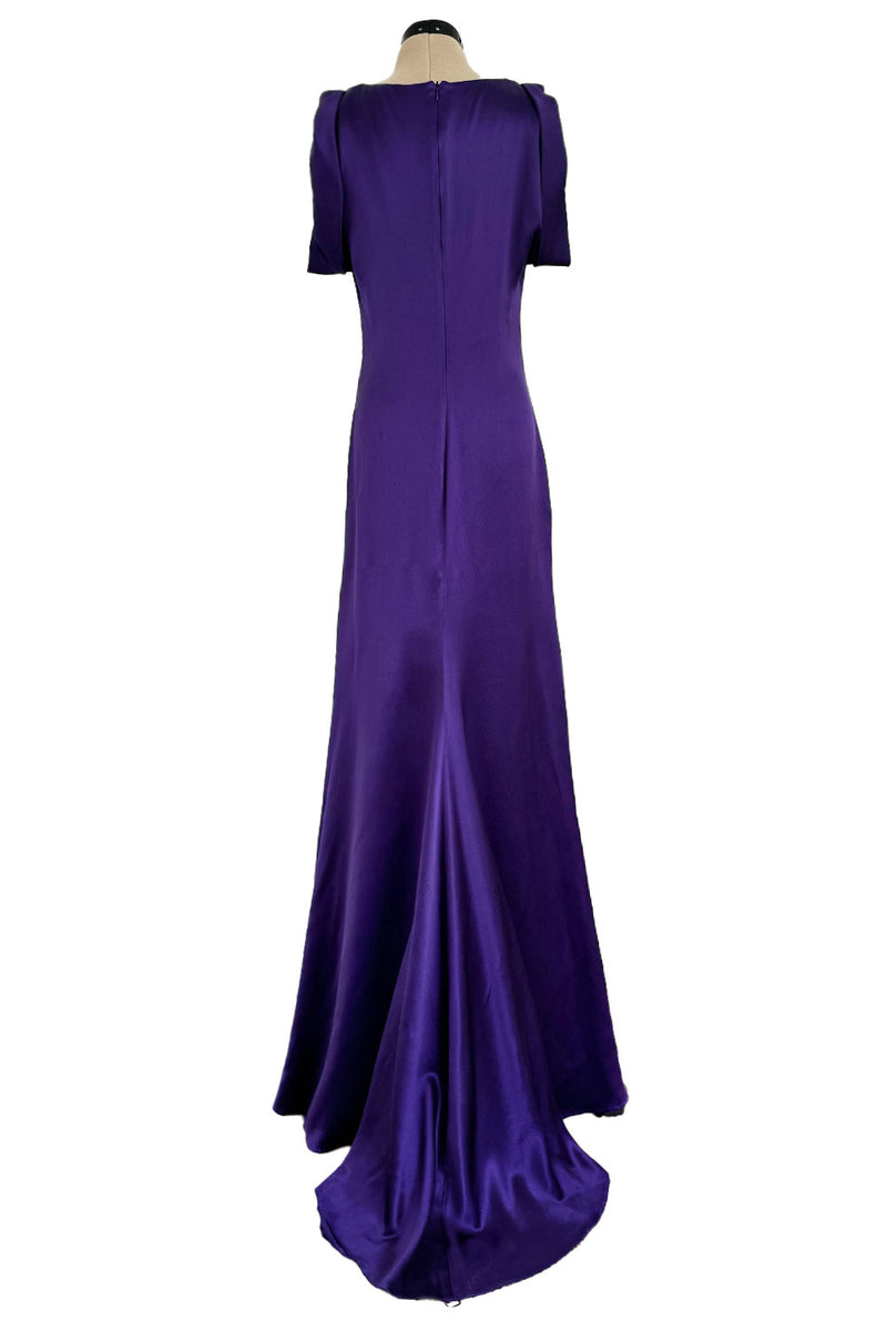 Beautiful 2007 Alexander McQueen Purple Bias Cut Liquid Silk Satin Dress w Amazing Sleeves