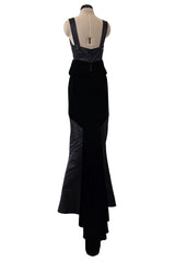 Phenomenal Fall 2002 Chanel by Karl Lagerfeld Black Silk Dress w Velvet Detail & Back Panel